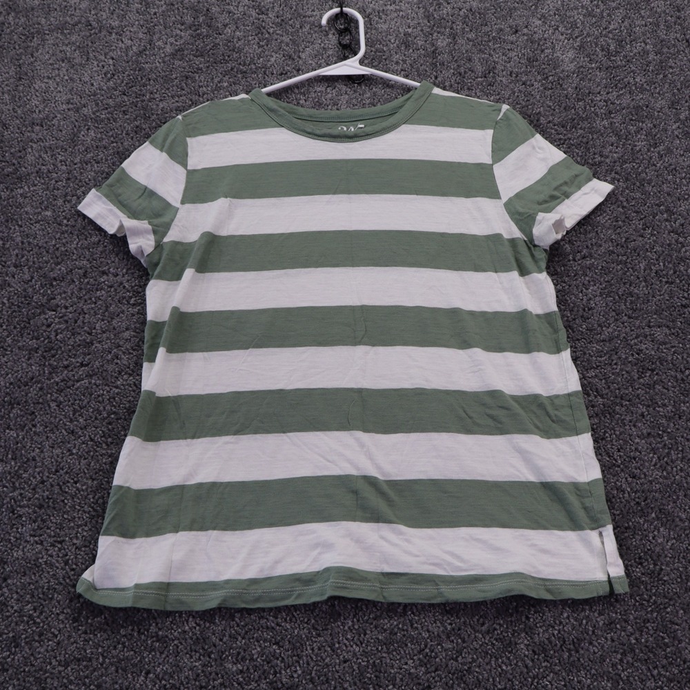 24/7 by Maurices T Shirt Womens Medium Green Striped Short Sleeve Cotton Crew